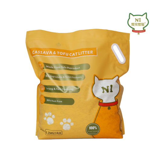 N1 Tofu & Cassava Cat Litter - New Product Sales | Flushable | 99% Dust Free | Superb Clumping | Eliminate 96% of Ammonia | Plant Based | Low Tracking (3bags, 14lb/bag)