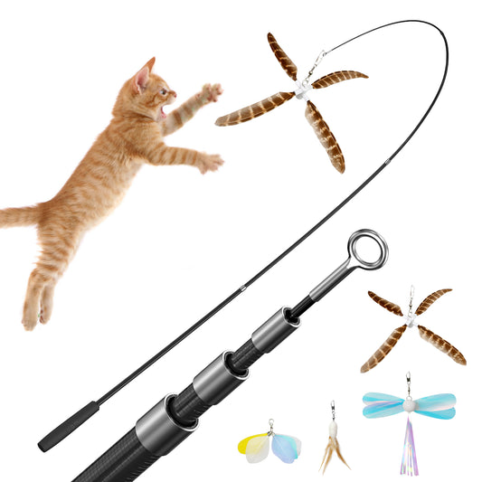 Uah Pet - Retractable Cat Wand Toy with 4 Piece Teasers