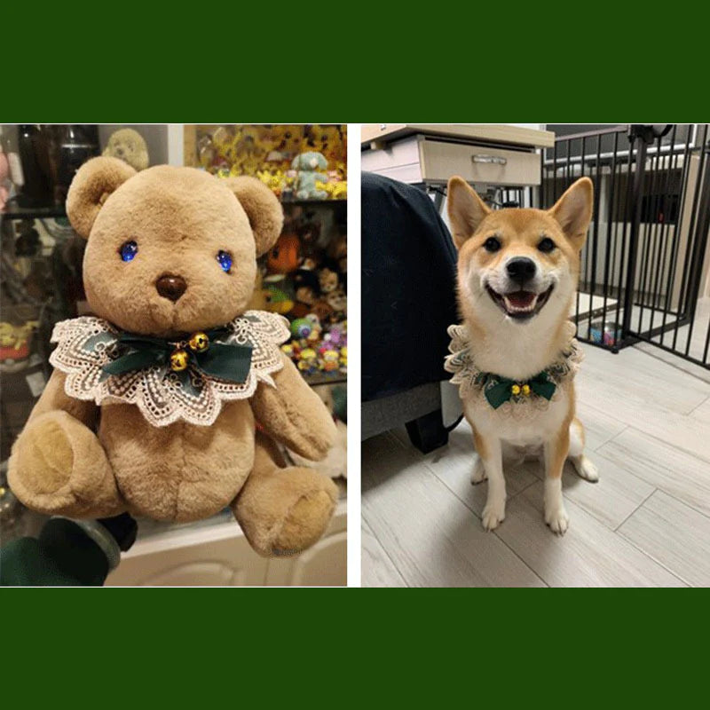 YoPetMax Small Dog Cat Green Lace Classic Collar Ruffle With Bow Bells Pet Lovely Drool Towel Adjustable Neck Accessories