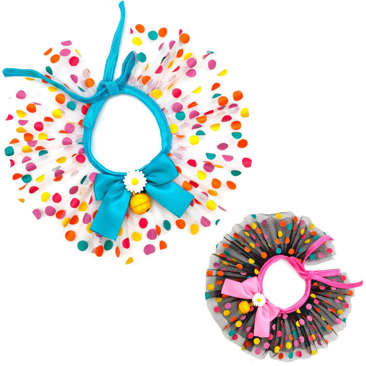 YoPetMax Small Dog Collar Ruffle Cat Lace Bib Colored Dot Mesh Neck Scarf With Bow Bell Photo Props