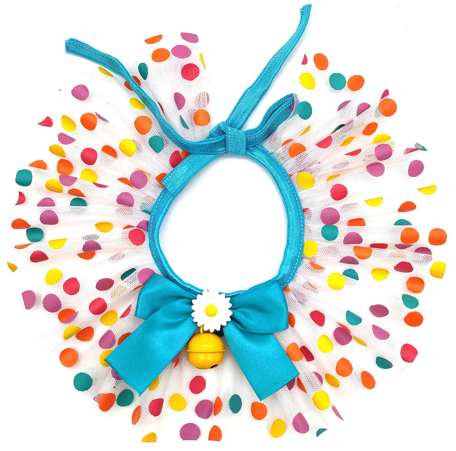 YoPetMax Small Dog Collar Ruffle Cat Lace Bib Colored Dot Mesh Neck Scarf With Bow Bell Photo Props