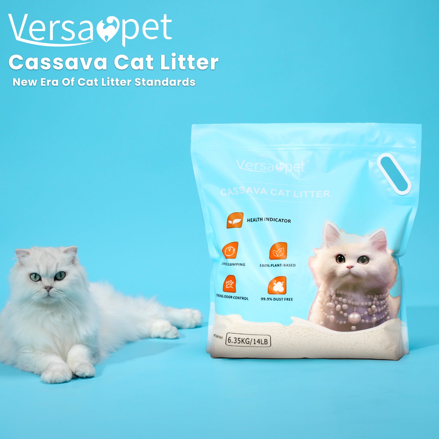 VersaPet Cassava Cat Litter - Detect Urine Blood | No Dust | Superb Clumping | Fragrance-Free | Strong Odor Control | Plant Based  (3bags, 14lb/bag)