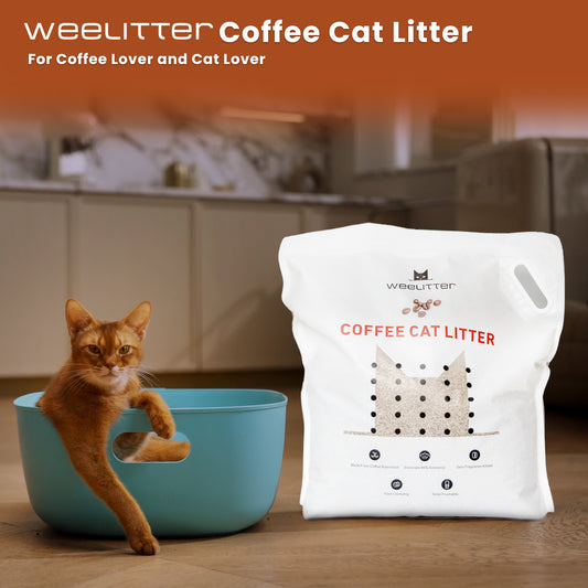 WeeLitter Coffee Cat Litter | Natural Flushable-Housebreaking Extra Clumping Pellet Litter | Dust Free Cat Litter | Ultra Absorbent Water Flushable (3bags, 14lb/bag)