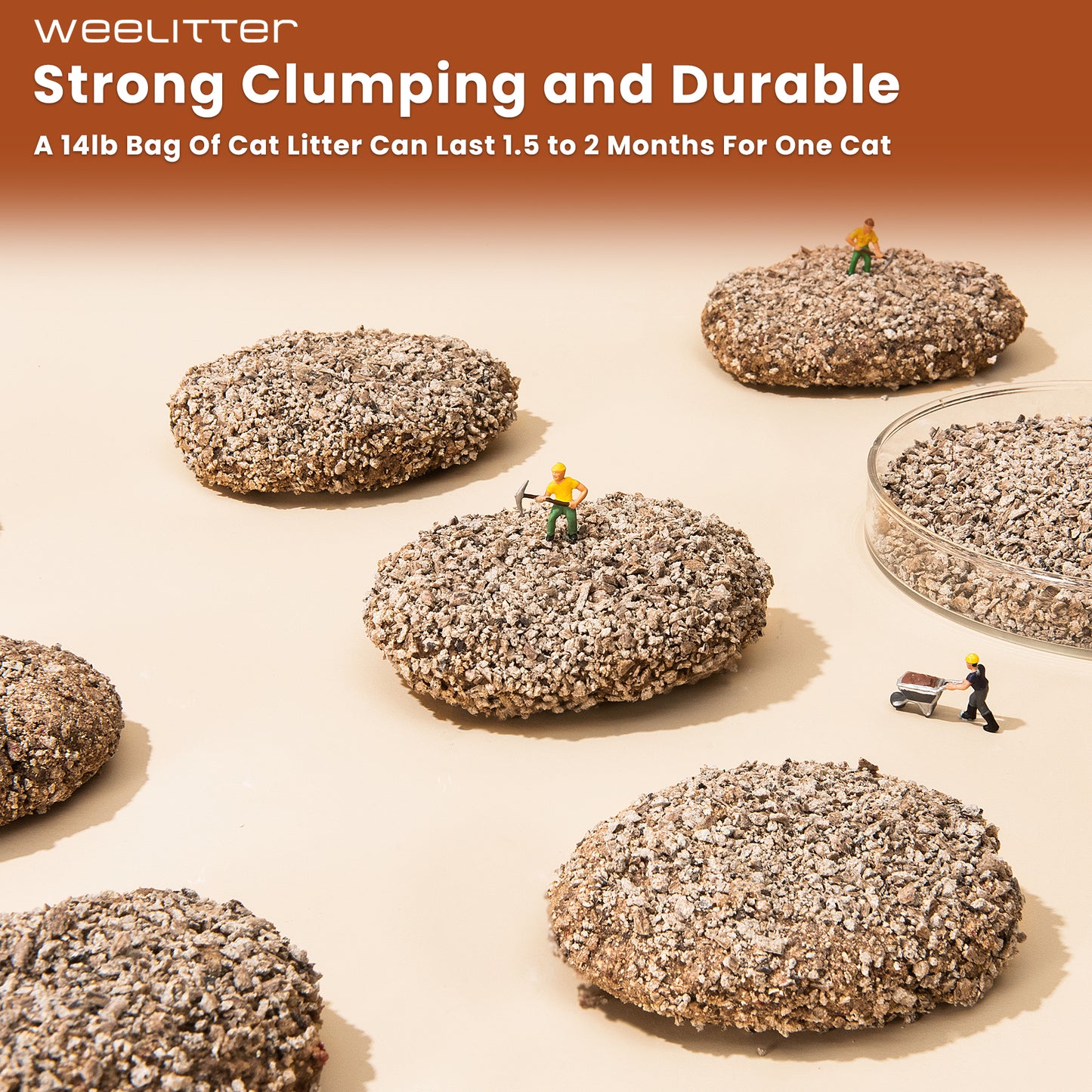 WeeLitter Coffee Cat Litter | Natural Flushable-Housebreaking Extra Clumping Pellet Litter | Dust Free Cat Litter | Ultra Absorbent Water Flushable (3bags, 14lb/bag)