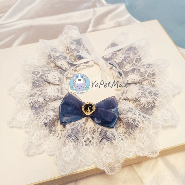 YoPetMax Pet Drool Towel Court Style Cat Small Dog Lace Collar Ruffle Photo Props Neck Accessory