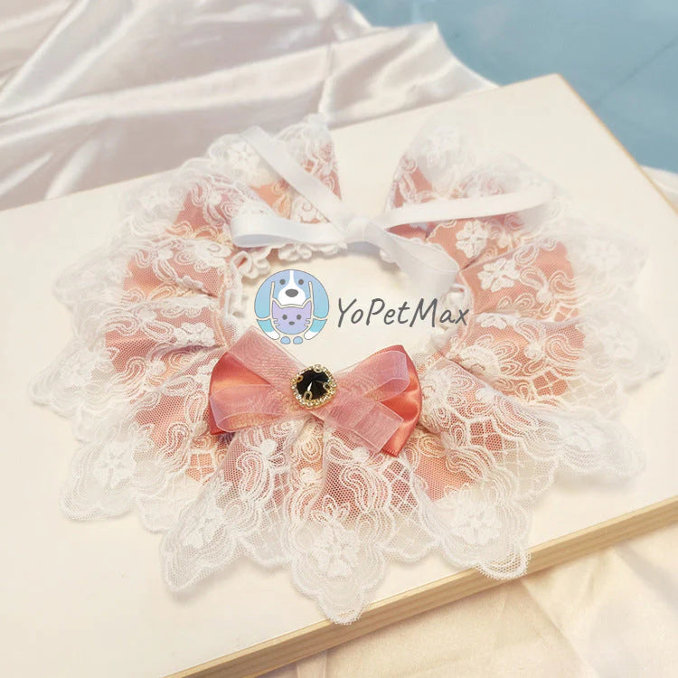 YoPetMax Pet Drool Towel Court Style Cat Small Dog Lace Collar Ruffle Photo Props Neck Accessory