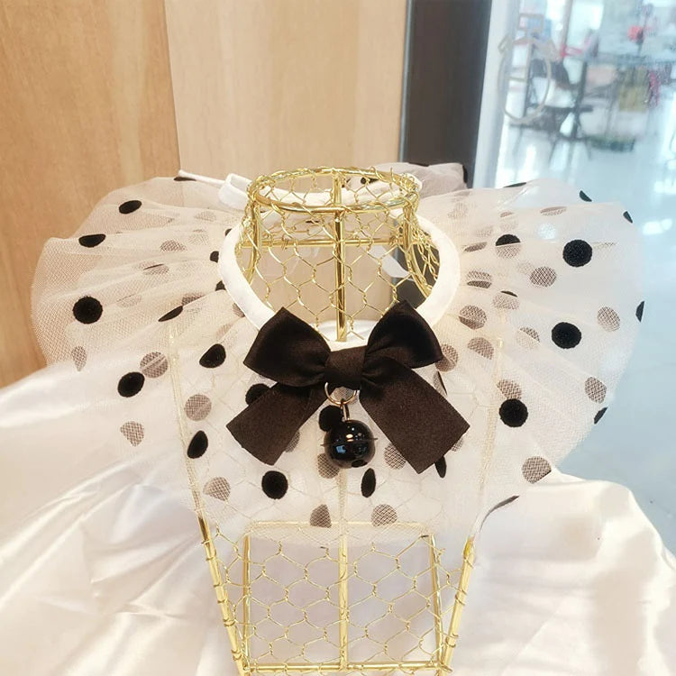 YoPetMax Small Dog Cat Lace Classic Collar Ruffle With Dots Pattern Pet Lovely Drool Towel Adjustable Neck Accessories