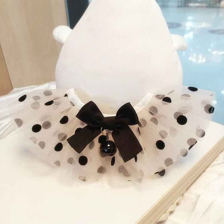 YoPetMax Small Dog Cat Lace Classic Collar Ruffle With Dots Pattern Pet Lovely Drool Towel Adjustable Neck Accessories