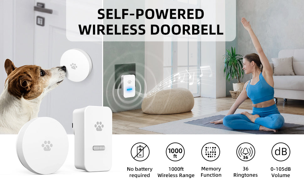 Uah Pet Self-Powered Wireless Dog Doorbell