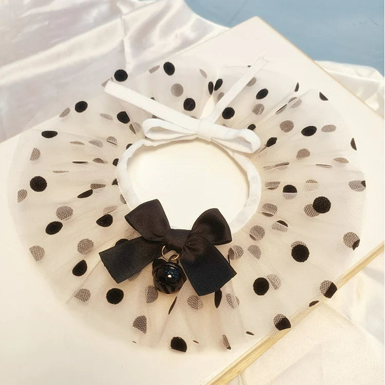 YoPetMax Small Dog Cat Lace Classic Collar Ruffle With Dots Pattern Pet Lovely Drool Towel Adjustable Neck Accessories