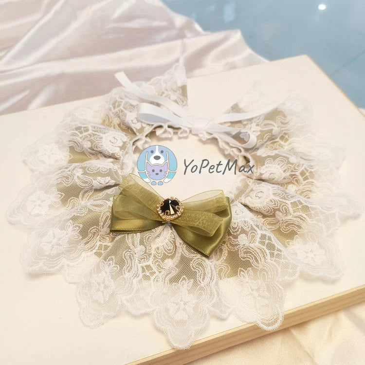 YoPetMax Pet Drool Towel Court Style Cat Small Dog Lace Collar Ruffle Photo Props Neck Accessory