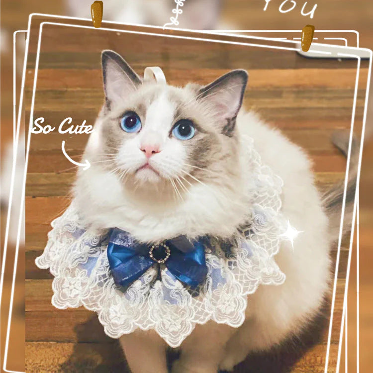 YoPetMax Pet Drool Towel Court Style Cat Small Dog Lace Collar Ruffle Photo Props Neck Accessory