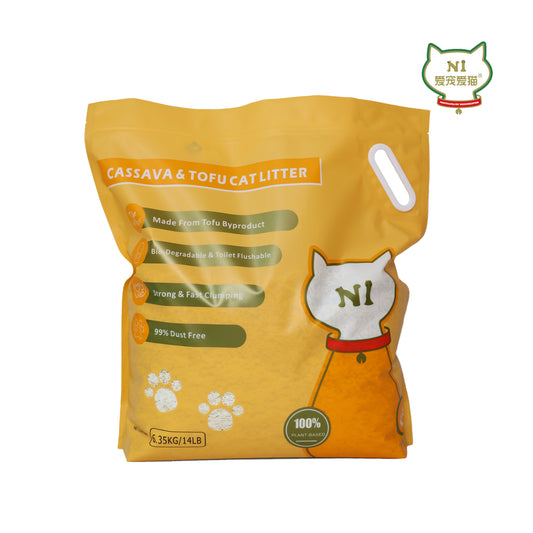 N1 Tofu & Cassava Mixed Clumping Cat Litter & Housebreaking, Dust Free-fresh step simply Unscented Lightweight Slide - Flushable clump and seal kitten cat Litter (14lb)