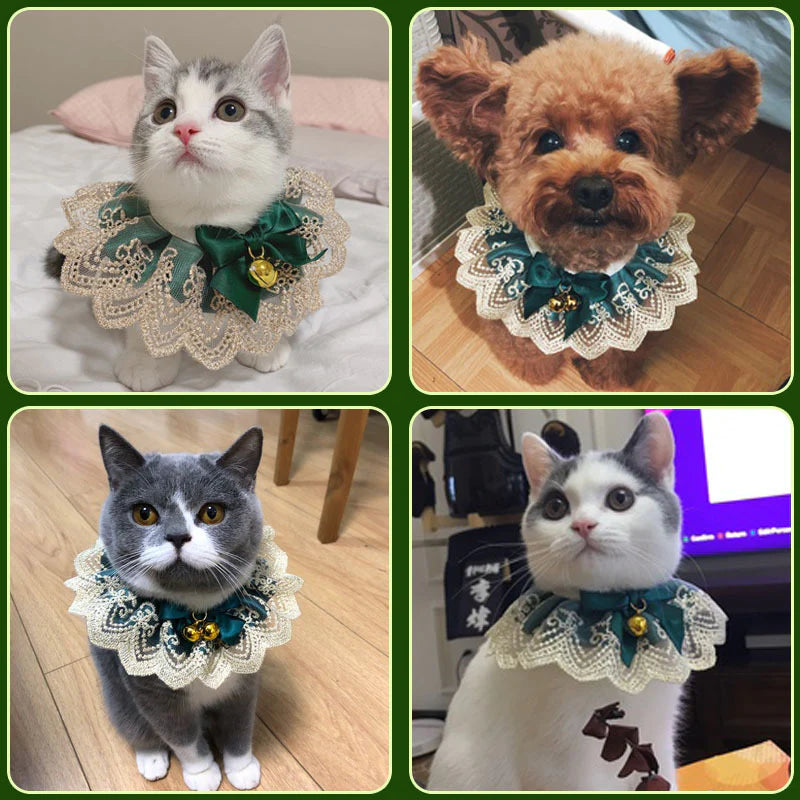 YoPetMax Small Dog Cat Green Lace Classic Collar Ruffle With Bow Bells Pet Lovely Drool Towel Adjustable Neck Accessories